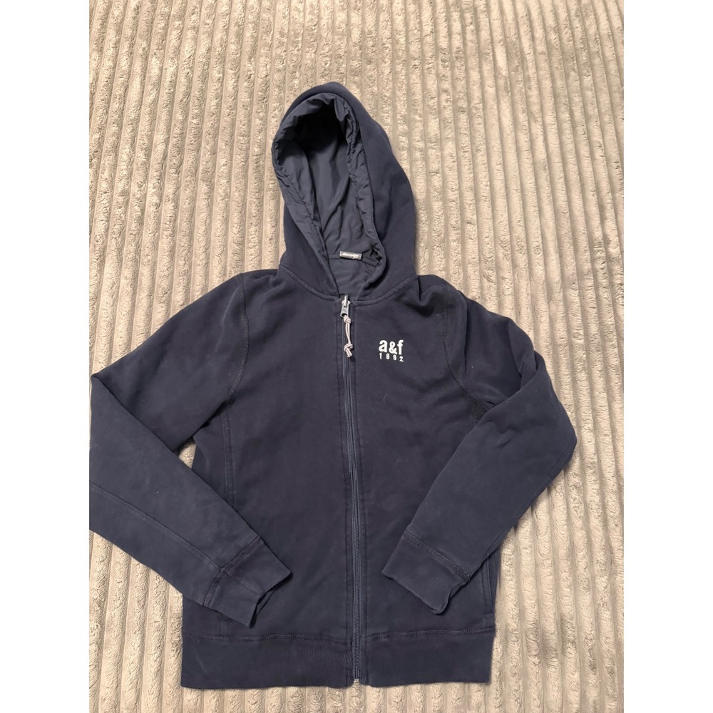 Abercrombie Kids Navy Blue Full‎ Zip Hoodie Sweatshirt XL Nylon Lined Hood Logo